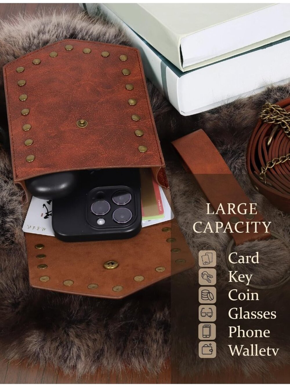 Women's Renaissance Brown Vintage Faux Medieval Waist Belt Leather Pouch Bag - Picture 5 of 6